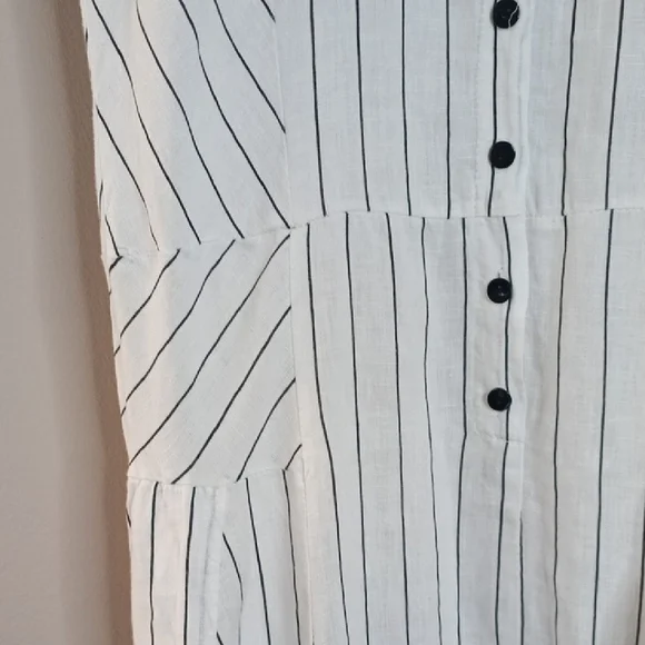 Italian Linen Asymmetric Striped White Sleeveless Maxi Shirt Dress Size S-M - Picture 9 of 16